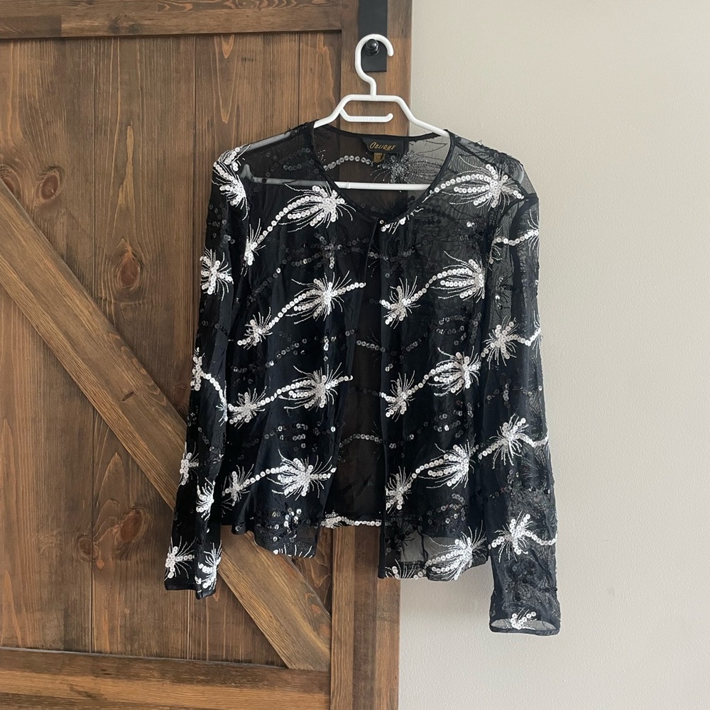 Vintage Oblique Sequin Mesh Blouse Shrug / Bolero